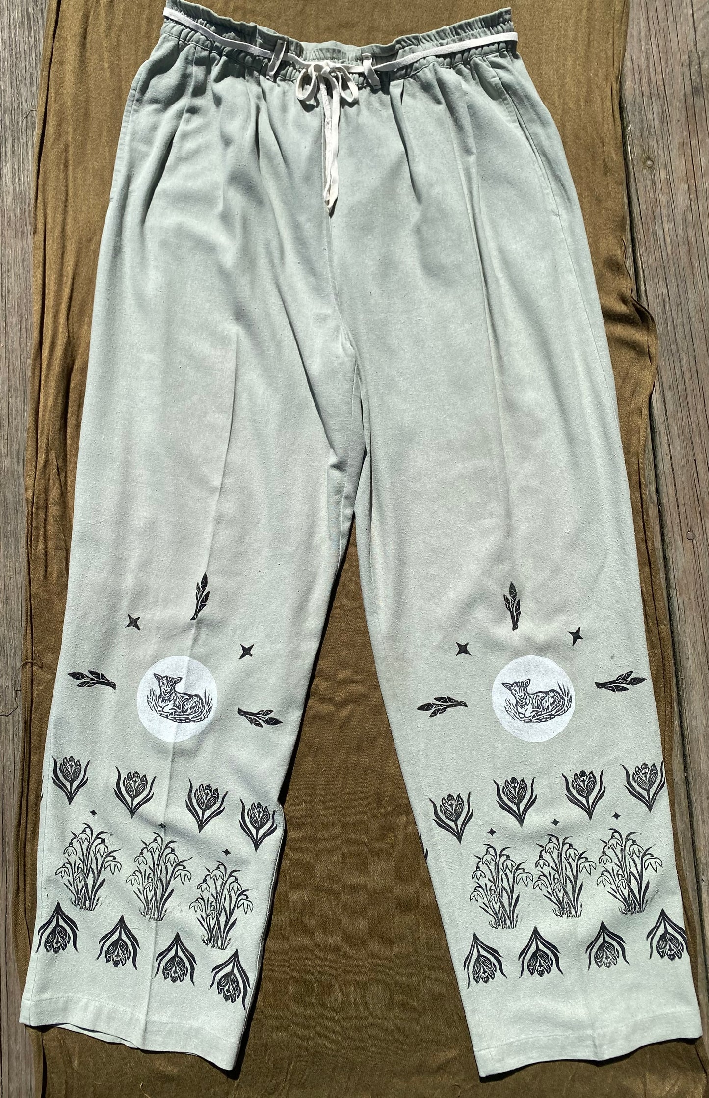Raw silk spring trousers