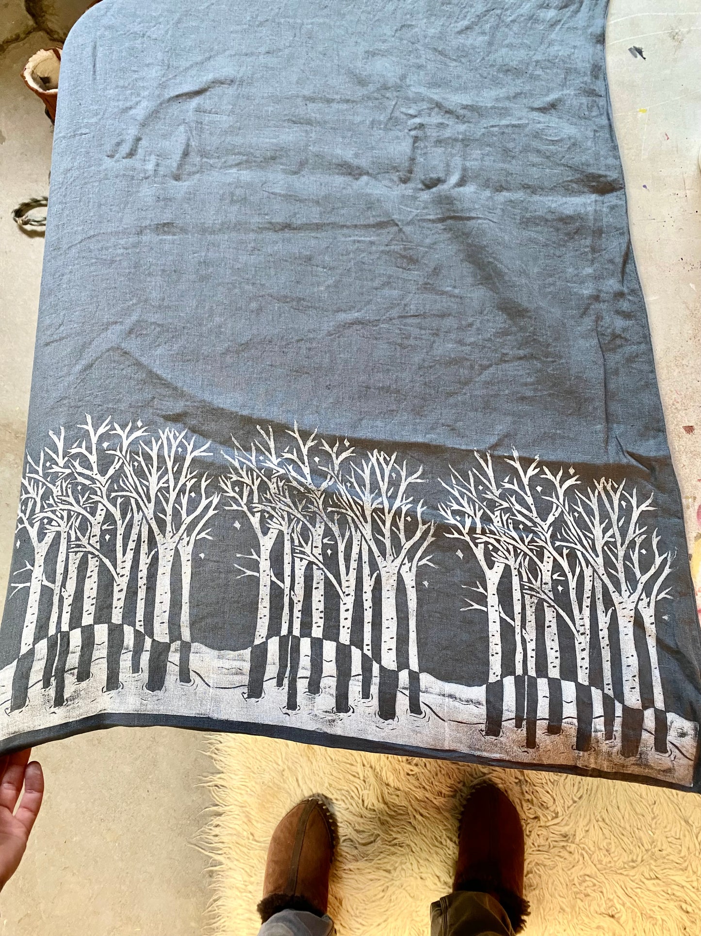 Birches in Snow linen duvet - king