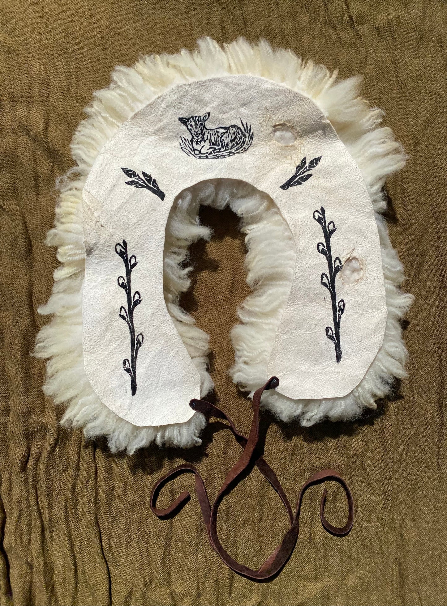 Spring babies sheepskin blockprinted collar
