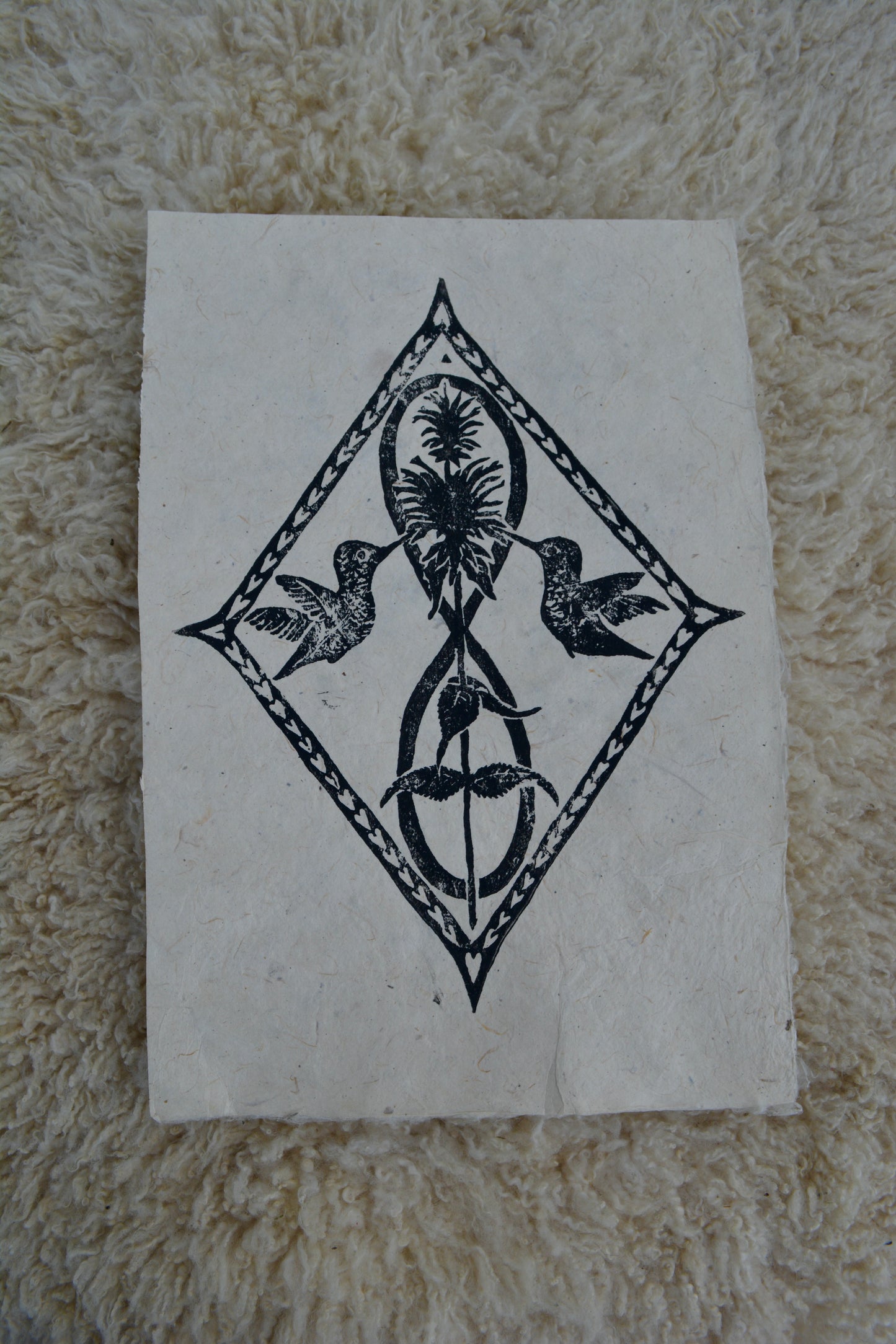 Block-Printed Hummingbird Poster