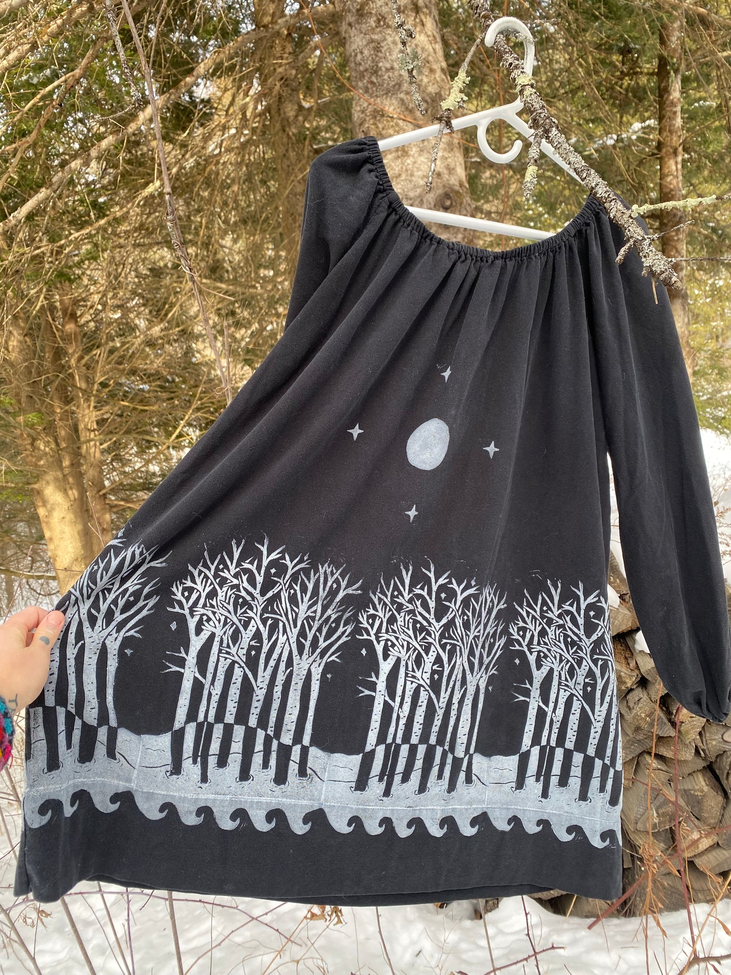 Birches in Snow Moon dress - black
