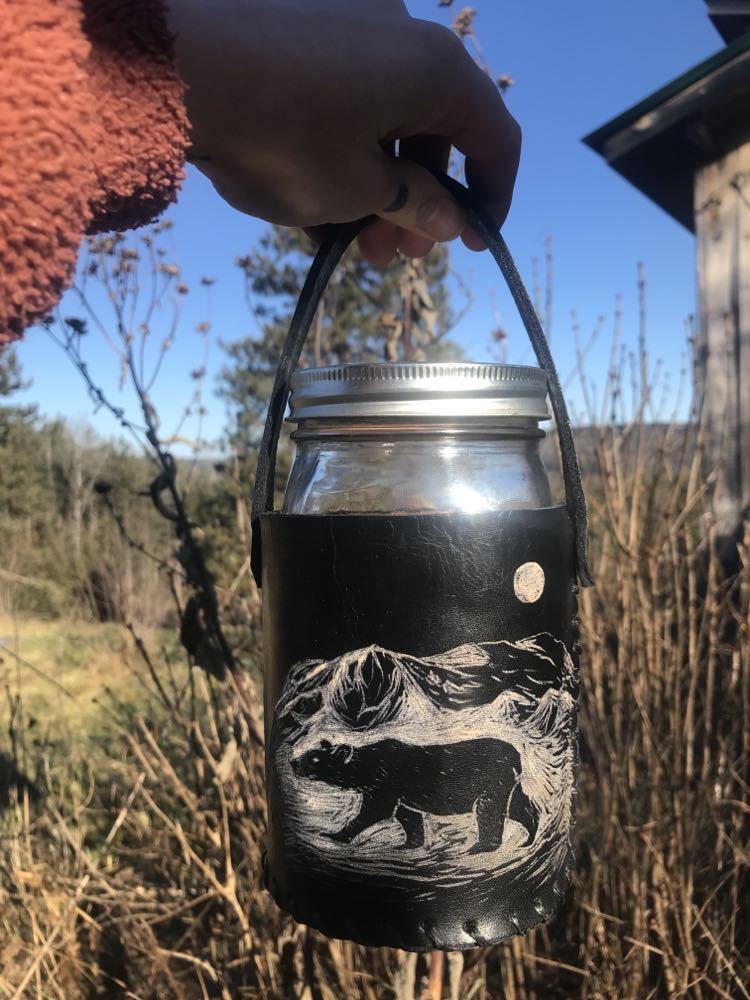 Duality Bears Leather Mason-Jar Holder