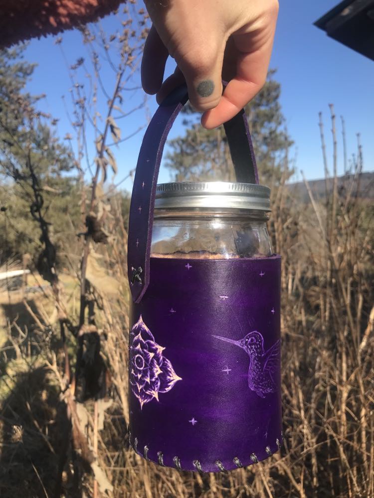 Hummingbird Leather Mason-Jar Holder