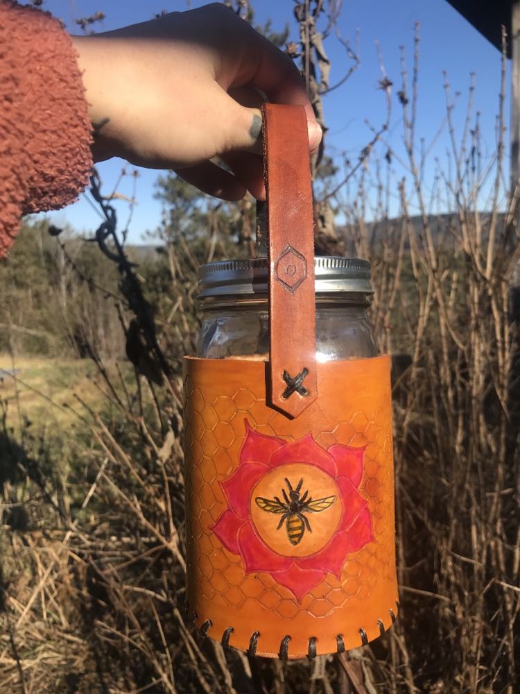 Honey Bee Leather Mason-Jar Holder