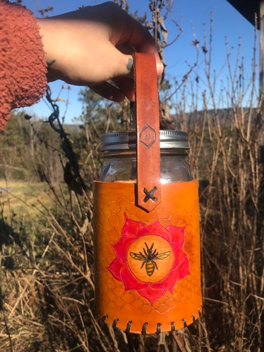 Honey Bee Leather Mason-Jar Holder