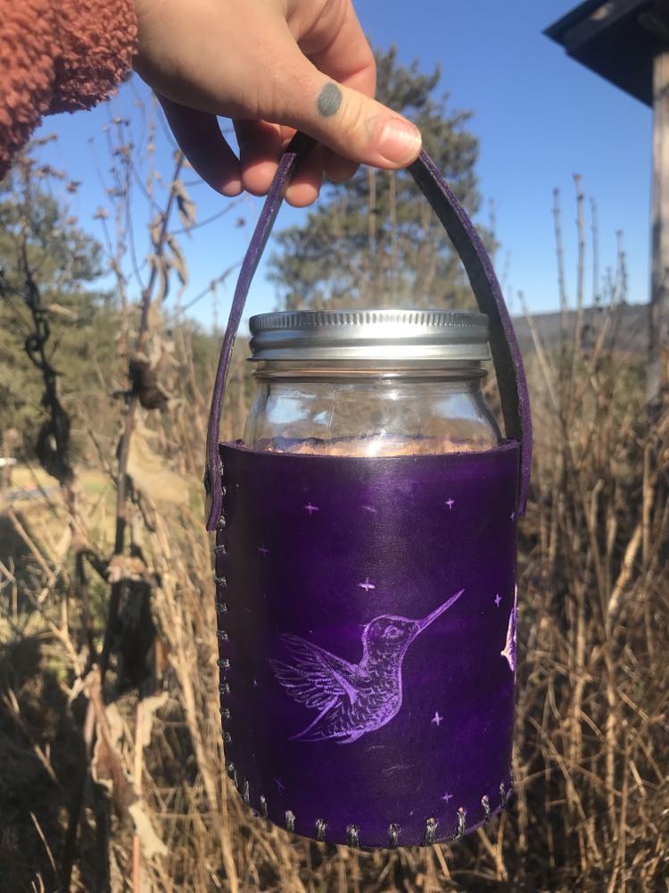 Hummingbird Leather Mason-Jar Holder