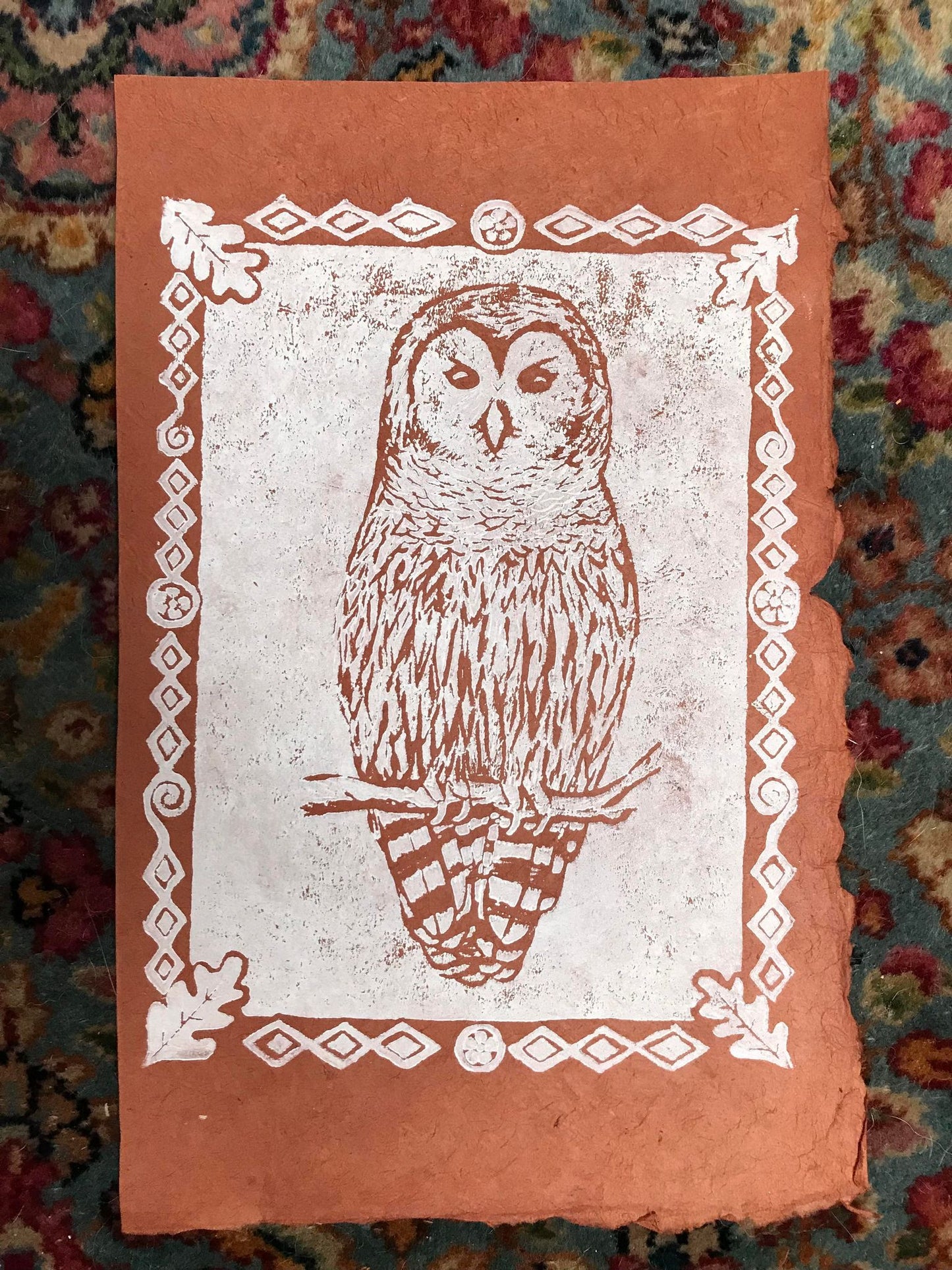 Block-Printed Barred Owl Poster