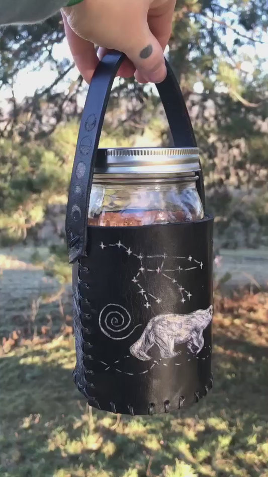 Duality Bears Leather Mason-Jar Holder